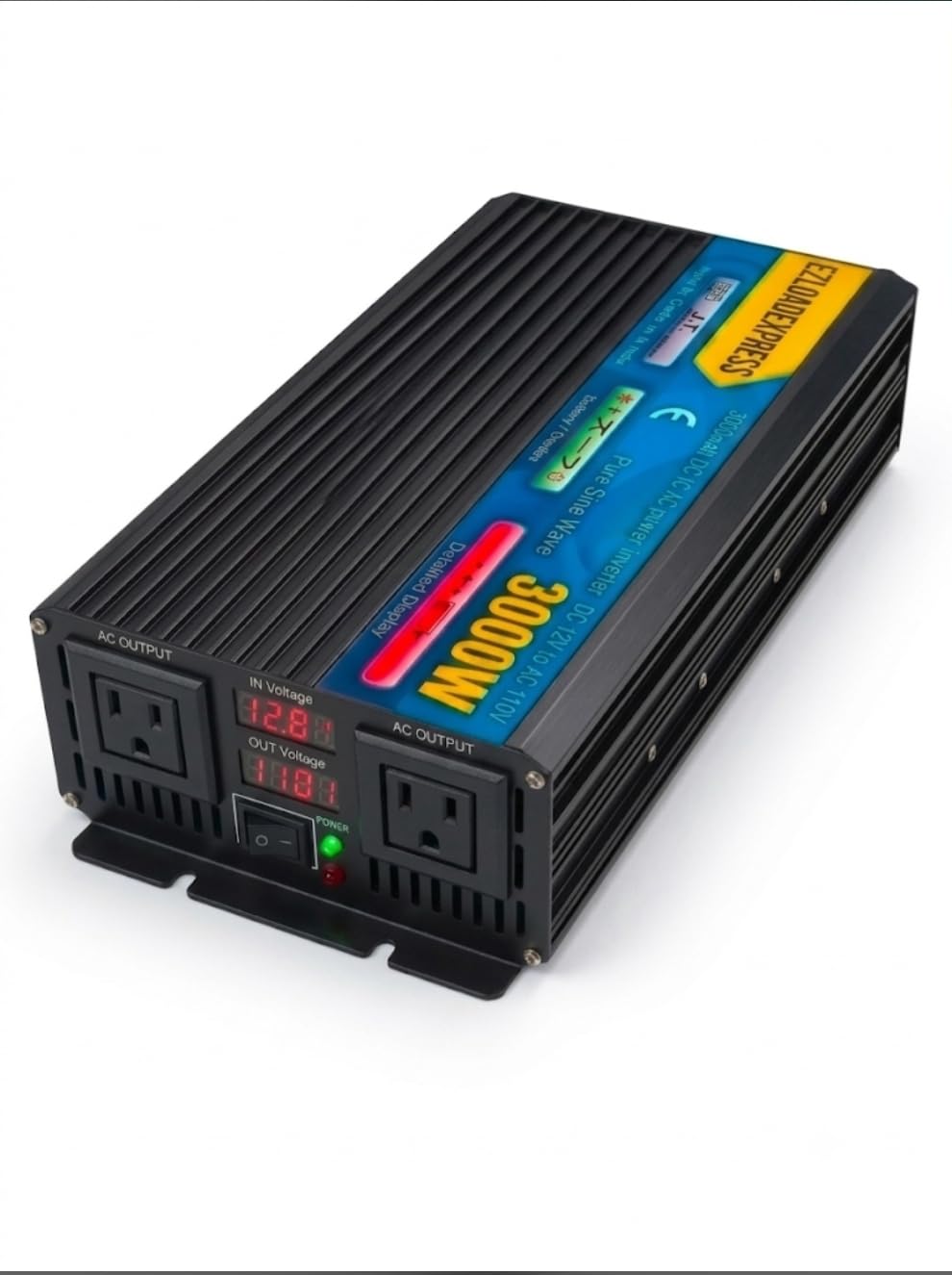 5000W Pure Sine Wave Power Inverter 12V DC to 110V 120V AC | Heavy Duty Off-Grid Solar Power Converter with Dual AC Outlets & LED Digital Display for RV, Truck, Boat, and Home Emergency Backup