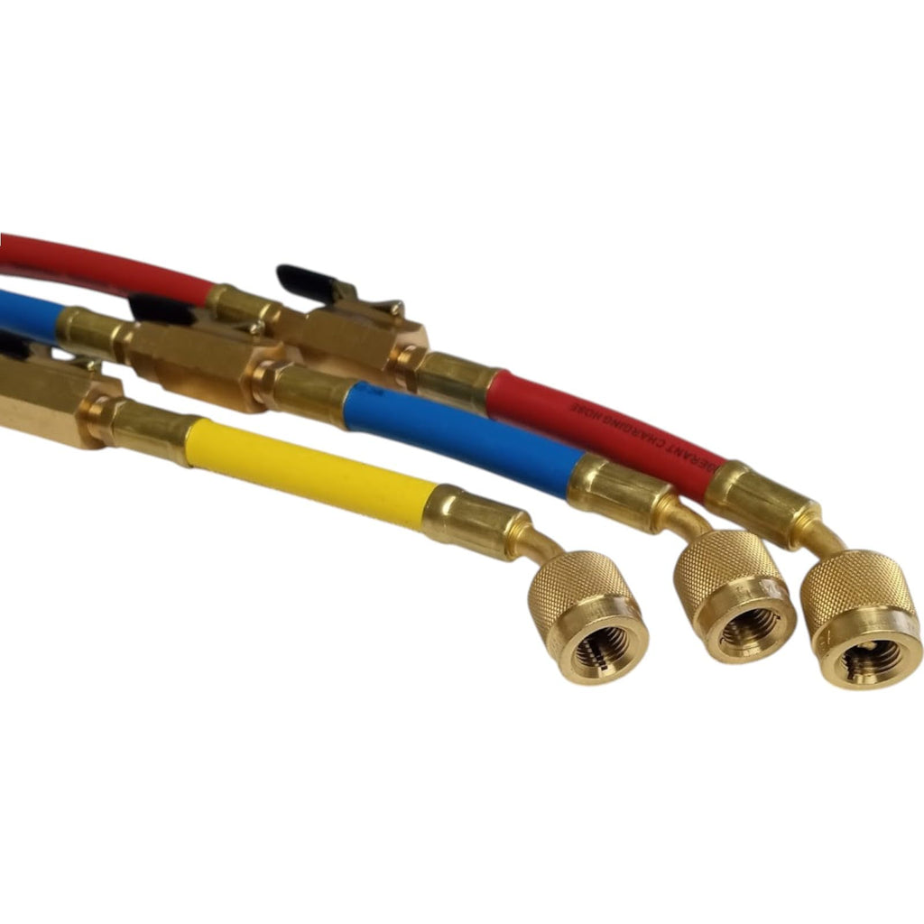 Mastercool 51261 2-Way Aluminum Manifold Gauge with 3/8" Vacuum Valve, Set 3-60" Ball Valve Hoses for HVAC Air Conditioning Refrigeration A2L R32 R545B.