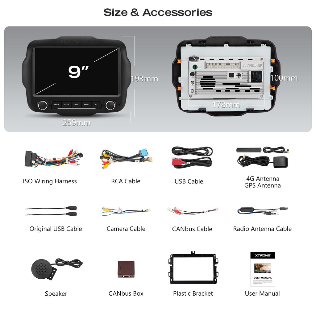 XTRONS 9” Android 15 Car Stereo for Jeep Renegade (2015-2020), 8+128GB