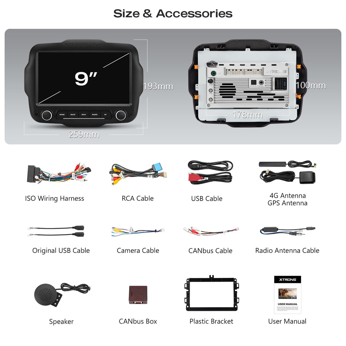 XTRONS 9” Android 15 Car Stereo for Jeep Renegade (2015-2020), 8+128GB