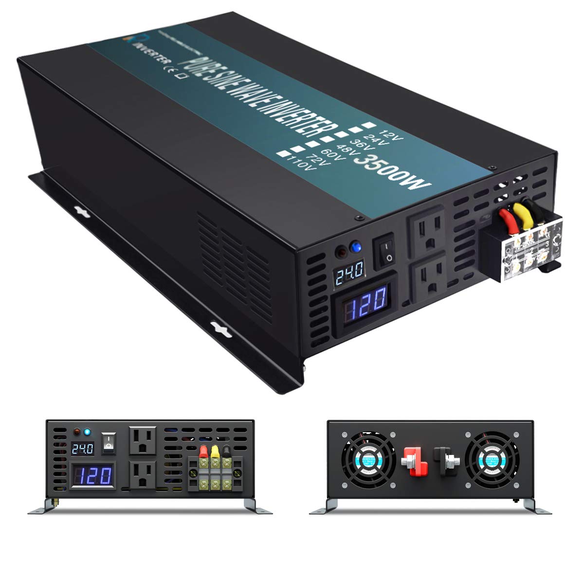 WZRELB 3500W Pure Sine Wave Solar Power Inverter Generator 24V DC to 120V AC Converter Car Inverter