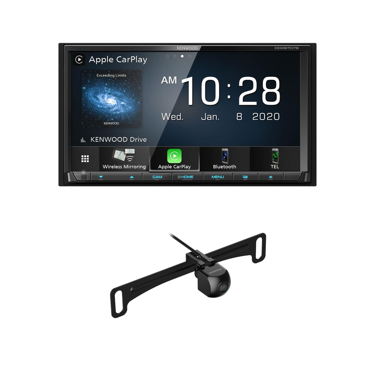 KENWOOD DDX9707S 6.95" Capacitive Touch Screen DVD Multimedia Receiver with Apple CarPlay & Android Auto | Plus KENWOOD CMOS-240U Universal Backup Camera