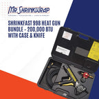 Bundle - Shrinkfast 998 Propane Heat Gun, 200000 BTU, Ready to Use with 25' Hose, Regulator, Wrench, Hard Case, 6' Angled Extension, and Shrink Film Knife Made in the USA