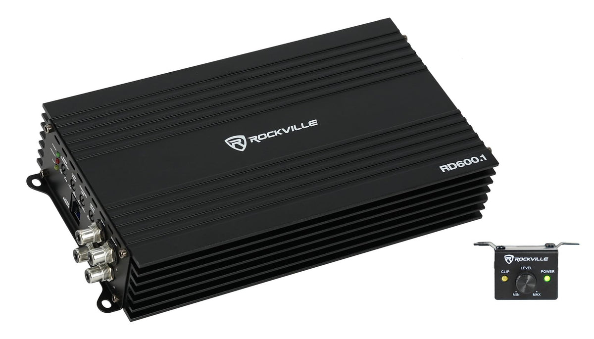 Rockville Mono 1-Ohm Car Amplifier, Class-D, Metal Bass Remote w/Clip Indicator, Low Pass & Subsonic Filters, Compact & High-Efficiency, Ideal for Subwoofers (Black, 1500w RMS)