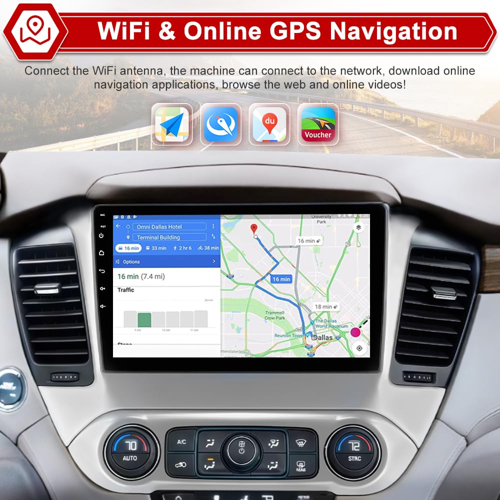 [4GB+64GB] Car Stereo Radio for Chevrolet Suburban Tahoe Yukon 2015-2019 | Android 15 | Octa-Core 10.1" Touchscreen | Wireless CarPlay & Android Auto | GPS WiFi Bluetooth | FM AM RDS | SWC
