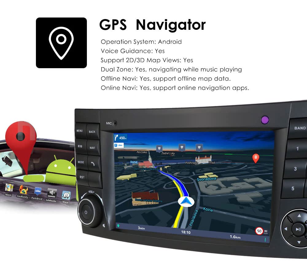 7" CarPlay Android Auto Screen with Lifetime Maps, Spoken Turn-by-Turn Directions,Car Navigation Replacement for Mercedes- Benz