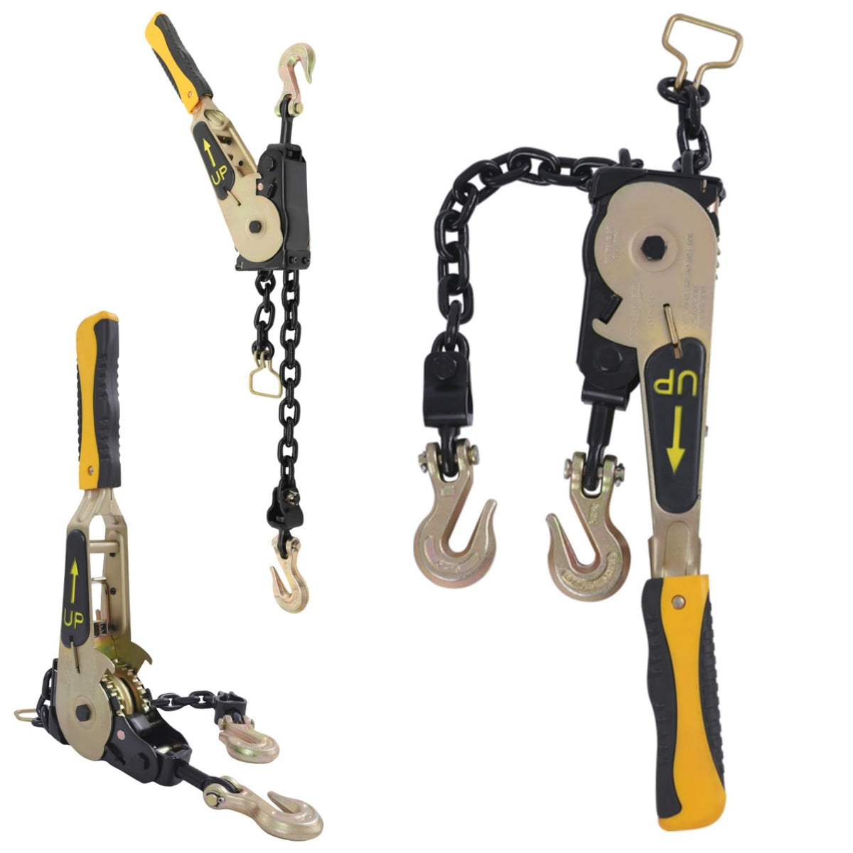Ratcheting Chain Binder Kit, Easy Ratchet Chain Binder with Grab Working Load Tie Down Hooks Heavy Duty Tie Down Ratchet Load Binder for Trucks & Flatbed Trailers (5/16" - 3/8", 2 Pack)