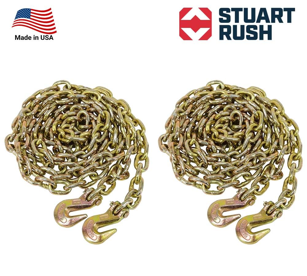 Mytee Products 2 Pack 3/8" x 20' Grade 70 Transport Binder Chain - Made in USA with G70 Grab Hooks - Tow Transport Binder Chain - 6,600 Lbs WLL