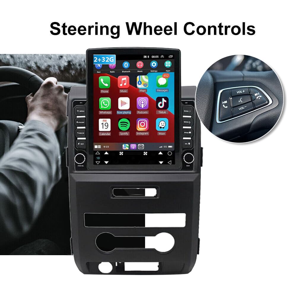 9.7 Inch Android 13 Car Stereo Radio for Ford F150 2009 2010 2011 2012 2013 2014 Touch Screen Double Din with Carplay & Android Auto Bluetooth Wi-FI/Steering Wheel Control/Car Stereo Radio [2GB+32GB]