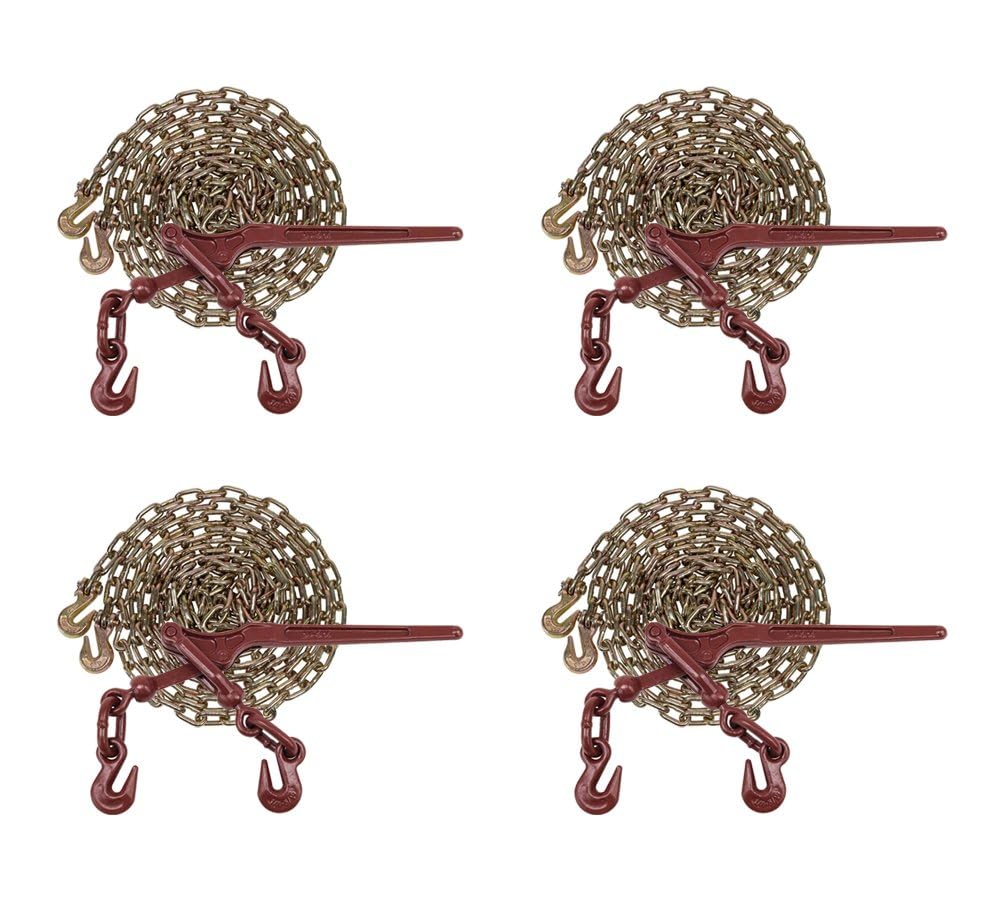 Mytee Products 5/16" Grade 70 Chain and Binder Kit | Includes (8) 5/16-3/8" G70 Lever Style Snap Binder & (8) 5/16" x 20' G70 Chain w/Grab Hooks | 5400 lbs Safe Load Limit for Truck & Flatbed Trailer