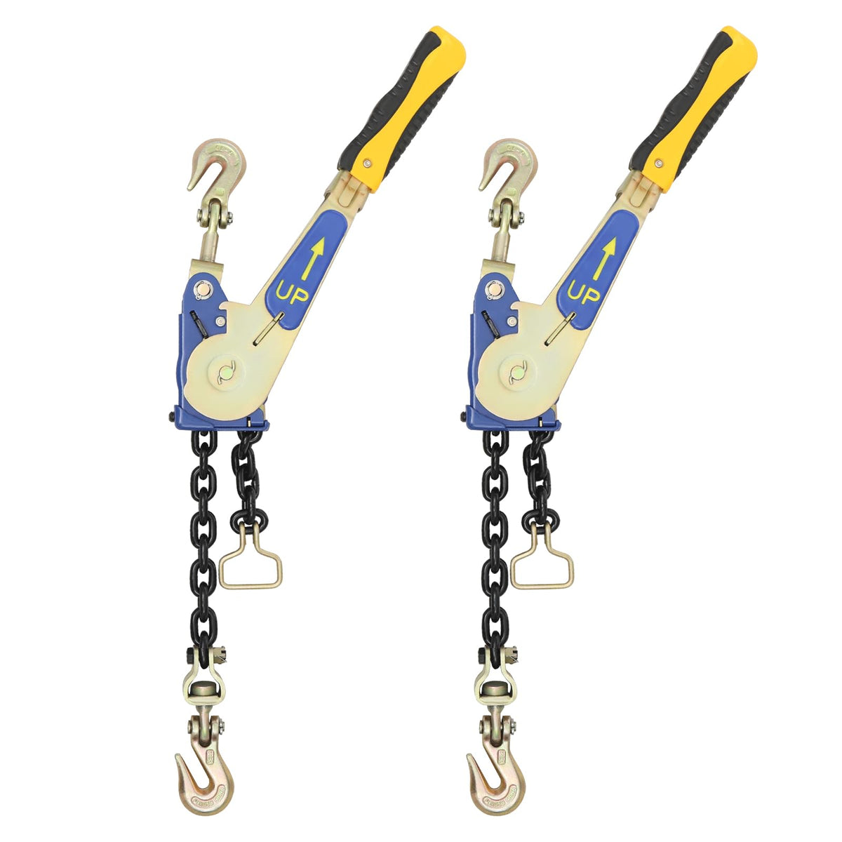 Ratchet Chain Binder, 5/16" - 3/8" 5400 lbs Heavy Duty Working Load Binder with G70 Chain for Flatbed Trailer Truck Tie Down, 2 Pack Ratcheting Binders, Yellow