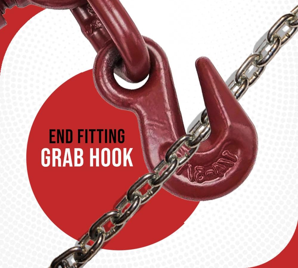Mytee Products 6 Pack 5/16"-3/8" Heavy Duty Ratchet Lever Load Binder w/Grab Hooks 5,400 Lbs Working Load Limit | Tie Down Hauling Chain Binders for Flatbed Truck Trailer