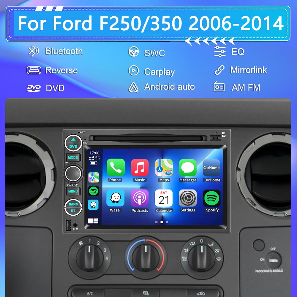 Car Radio Stereo CD DVD Wireless CarPlay Andriod Auto Navi with Camera SWC for Ford F150/F250/F350 2004-2014 /Mustang Edge Explorer Expedition E150 E250 E350 /Mercury Milan/Lincoln Navigator MKX