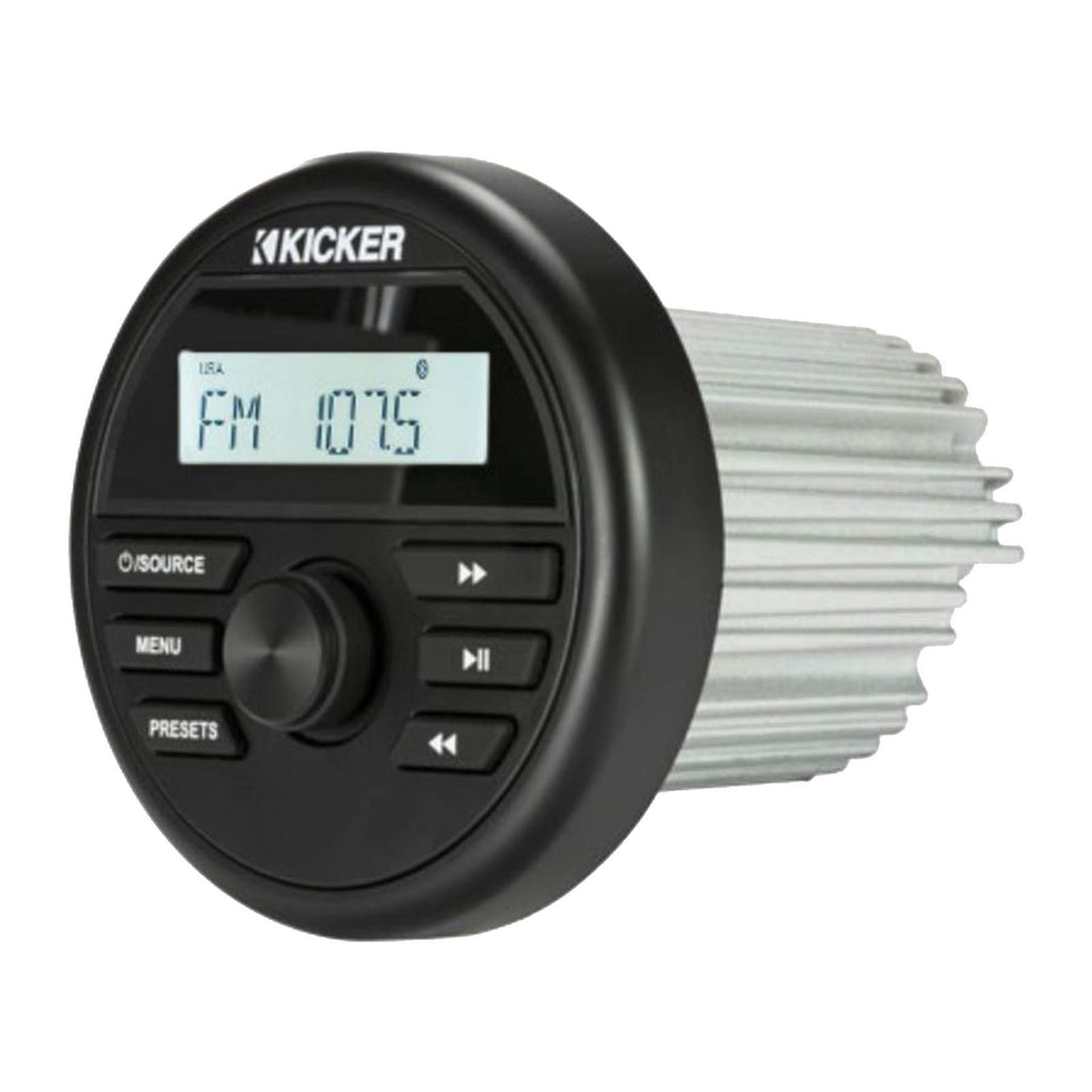 Kicker All-Weather Marine Gauge Style Bluetooth USB Stereo Receiver Bundle with Wired Remote, 4x 8" 2-Way 300W Max Coaxial Marine LED Speakers w/ White Grilles, 50-Ft 16-Gauge Wire, 22" Antenna