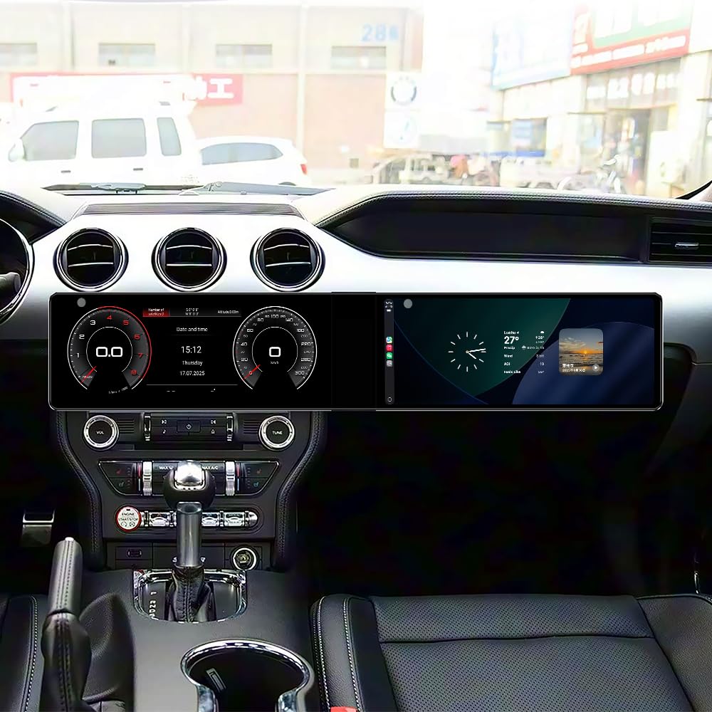 12.3 inch Dual Screen for Ford Mustang Radio Upgrade 2015-2023,Android Stereo Replacement,Touch Screen,Qualccomm 8core CPU,Carplay and Android Auto,Keep SWC and Factory Camera (8+128GB)