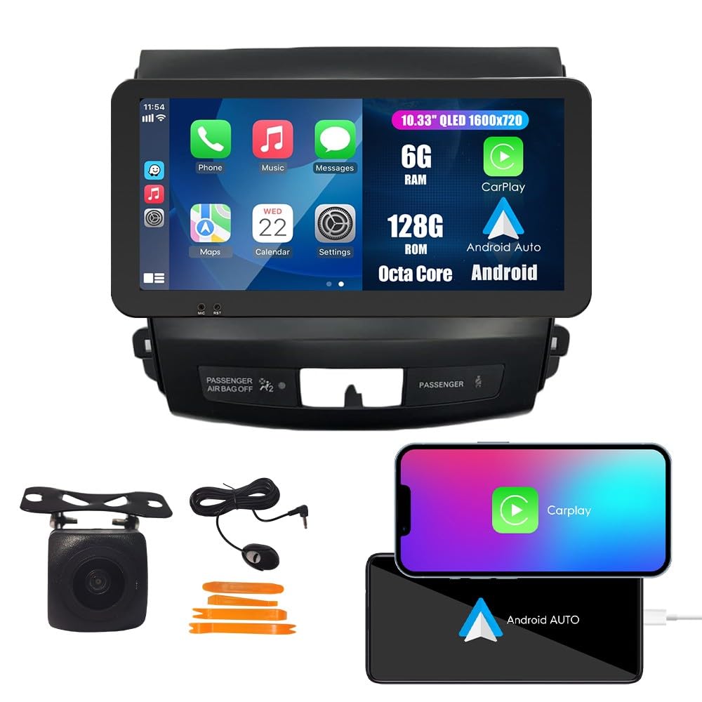 Tesla Style Car CarPlay Android Auto Navigation Stereo GPS Radio 9.7" IPS Touchscreen Headunit Tablet Media Player for Mitsubishi Outlander 2005-2012, if Applicable Octa Core 4G+64G Basic