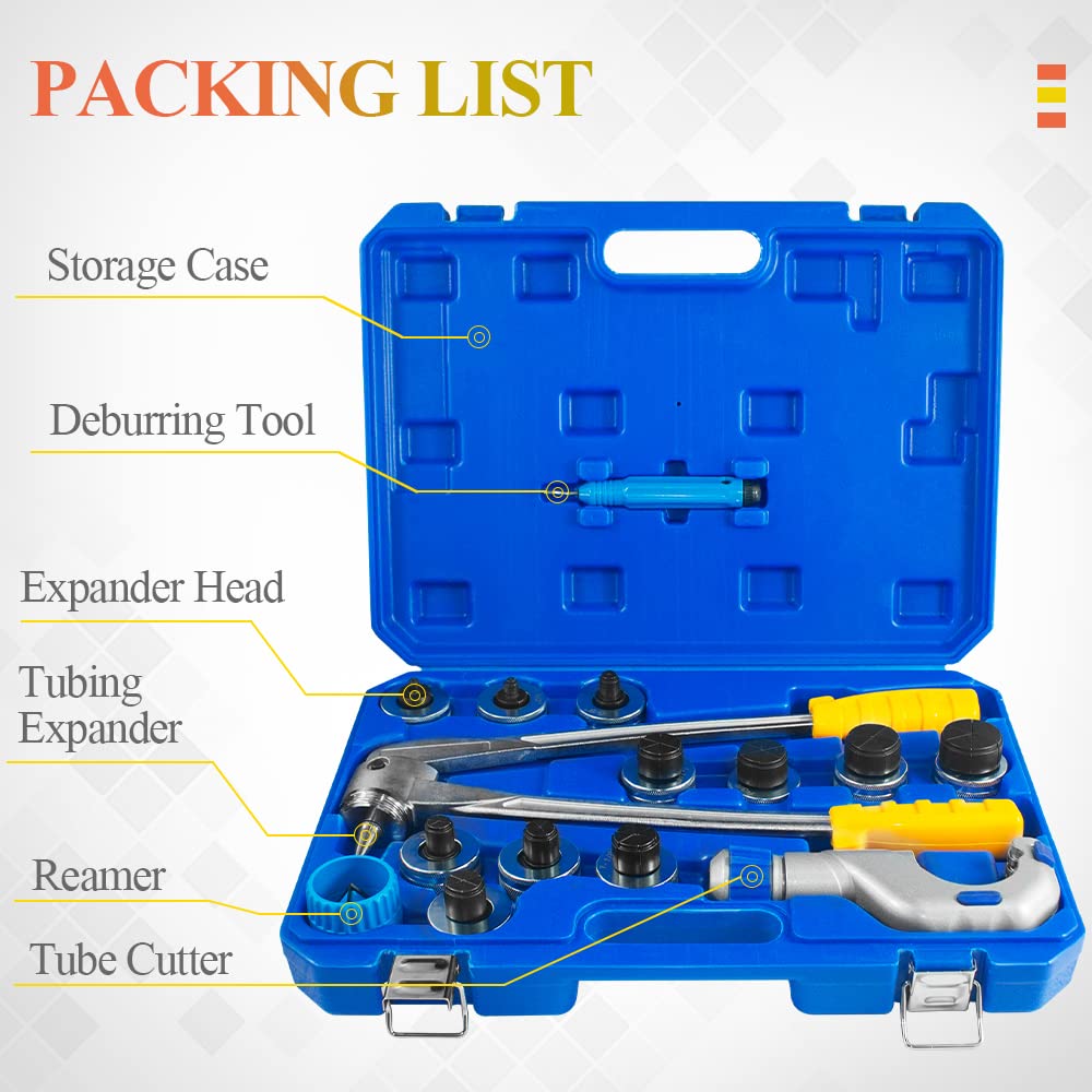 WiseWater HVAC Tubing Expander Kit, Tube Swaging Set Includes 3/8'' to 1-5/8''Expander Heads, Tube Cutter, Reamer, Deburring Tool for Soft Copper, Aluminum, Brass Tubes