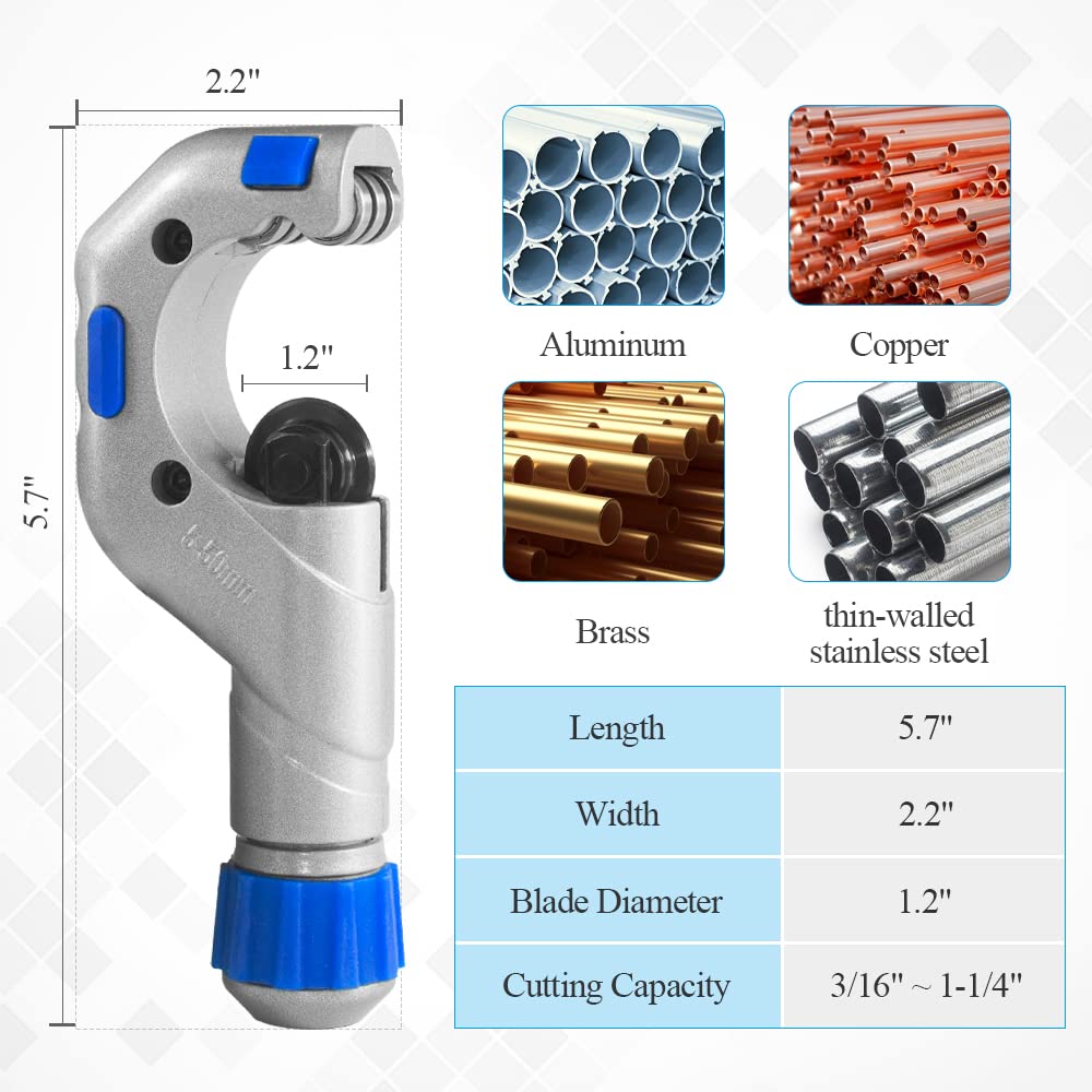 WiseWater HVAC Tubing Expander Kit, Tube Swaging Set Includes 3/8'' to 1-5/8''Expander Heads, Tube Cutter, Reamer, Deburring Tool for Soft Copper, Aluminum, Brass Tubes