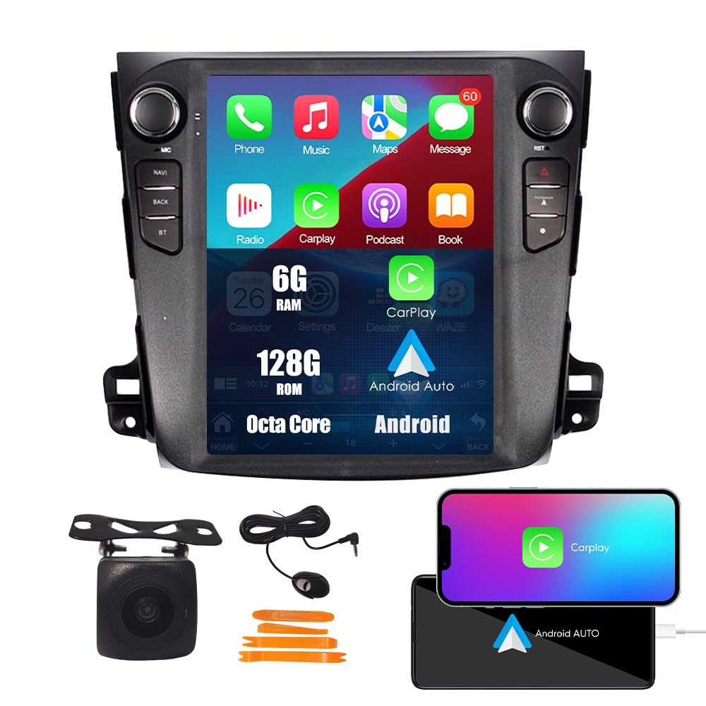 Tesla Style Car CarPlay Android Auto Navigation Stereo GPS Radio 9.7" IPS Touchscreen Headunit Tablet Media Player for Mitsubishi Outlander 2005-2012, if Applicable Octa Core 4G+64G Basic