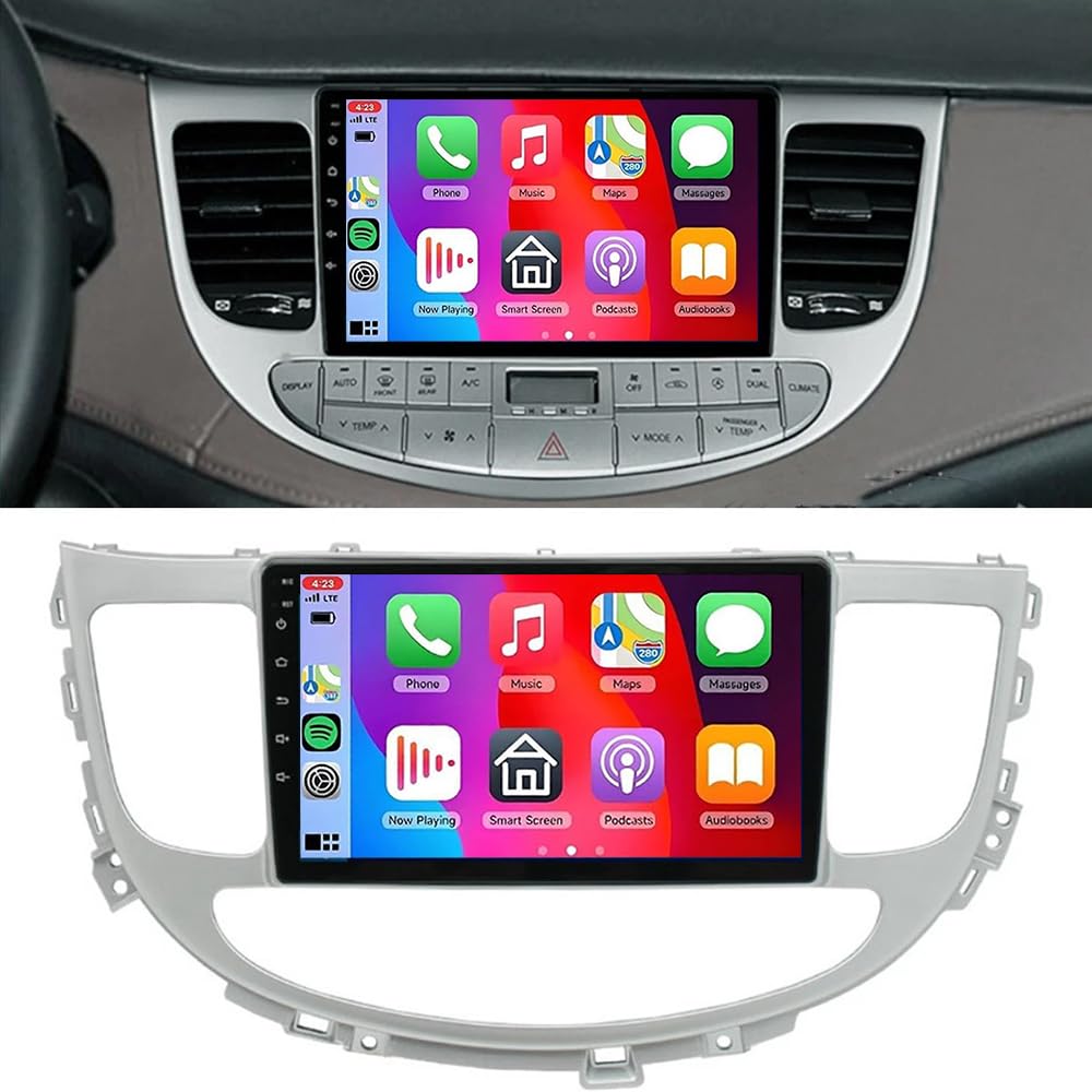 9"Double Din Car Radio for Hyundai Genesis Sedan 2009 2010 2011 2012 2013 2014, 2+64G Android 14 Touch Screen Stereo with Wireless Carplay Android Auto GPS Navi Bluetooth FM DSP WiFi Backup Camera SWC