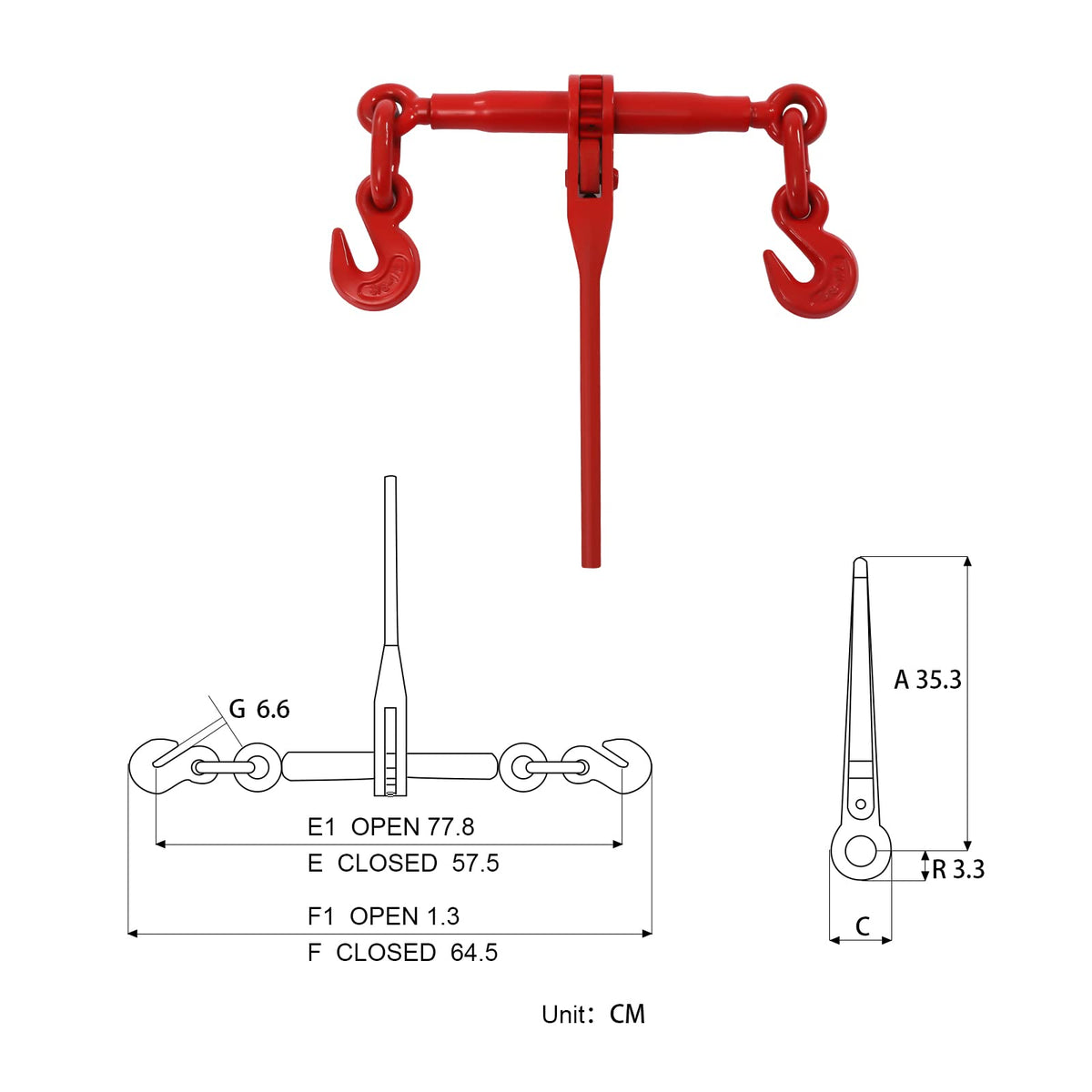 Ratchet Chain Binder 4pcs, 5/16" x 20 ft Grade 70 Chain with Hooks, 5,400 lbs Working Load Limit, Die-Forged Load Binder for Towing, Hauling, Logging & Flatbed Truck Tie-Down