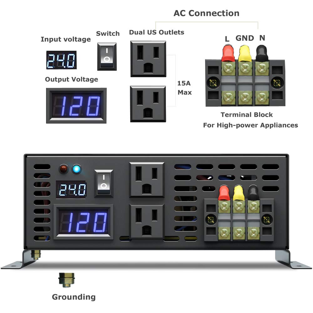 WZRELB 3500W Pure Sine Wave Solar Power Inverter Generator 24V DC to 120V AC Converter Car Inverter