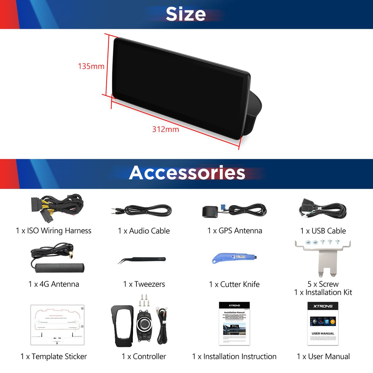 XTRONS 12.3 Inch Android 14 Car Stereo for BMW E90 E91 E92 E93 (2008-2012), IPS Touch Screen 4+64GB Global 4G Car Radio GPS Navigation Support Wireless Car Play Android Auto