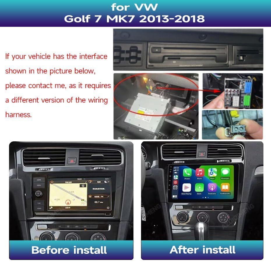8CORE 4+32GB Android 14 Car Radio Stereo for VW Golf 7 MK7 2013-2018, 10.1 Inch Touch Screen Head Unit Dash Kit with Apple CarPlay Android Auto, GPS Navigation Bluetooth SWC WiFi 5G DSP