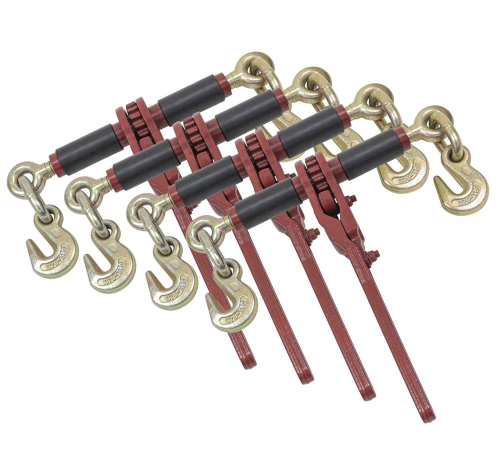 Mytee Products 4 Pack Chain Binder Ratchet Style 5/16-3/8" Gold Chromate Hooks 7,100# WLL w/Easy Grips on Barrel