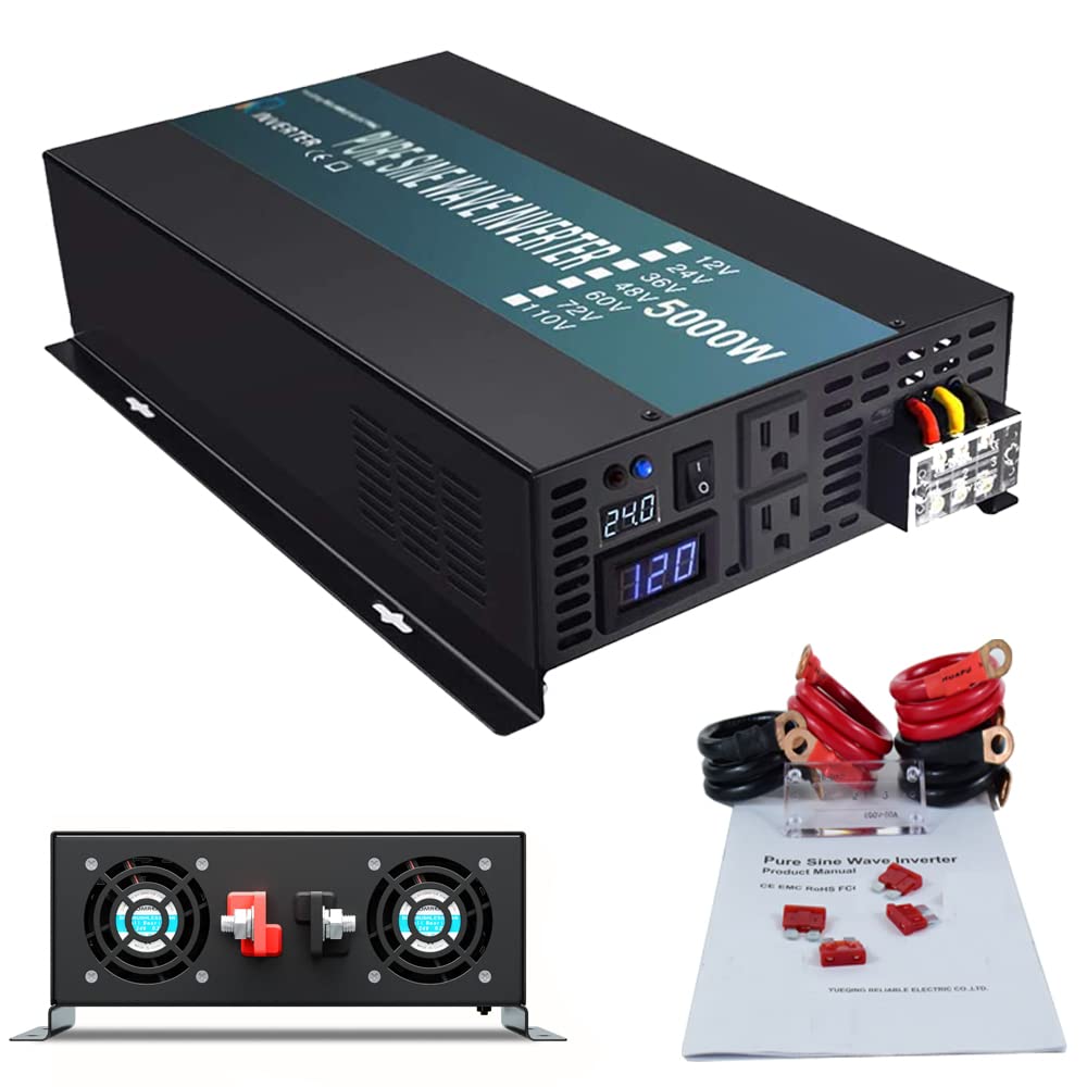 WZRELB Strong Driving Capacity 2500W 24VDC to 120VAC Pure Sine Wave Inverter Power Converter (RBP250024B1), Black