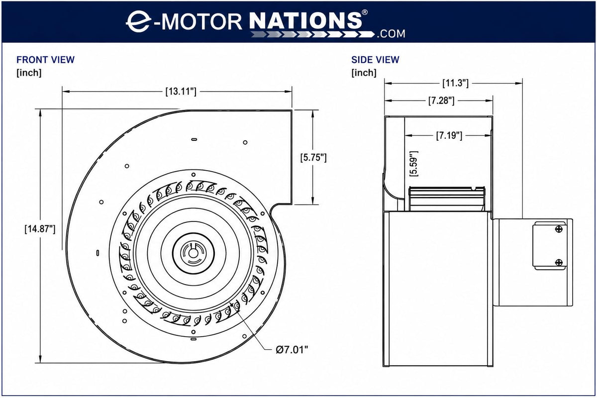 PTDU1, Centrifugal Blower, 1/4 Hp, 1080 RPM, 115/230 V, 1 Ph, PSC Blower