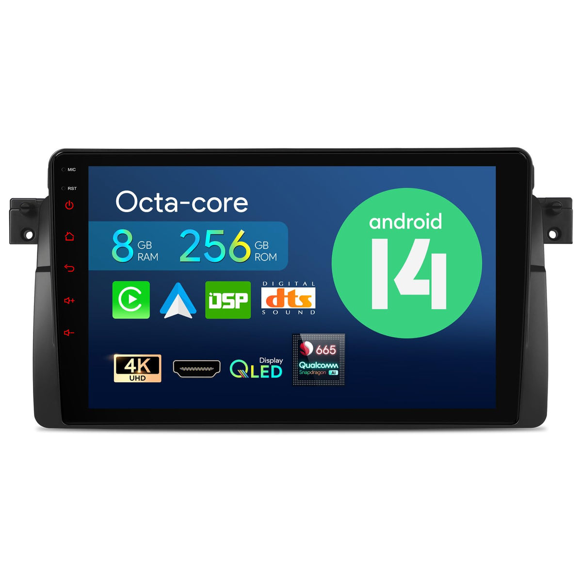 XTRONS Car Stereo for BMW E46 M3 Rover 75 MG ZT, Android 14 Qualcomm 665 Octa Core Car Radio, 9” QLED Touch Screen Head Unit GPS Navigation Bluetooth Built in DSP CarPlay Android Auto (8+256GB)