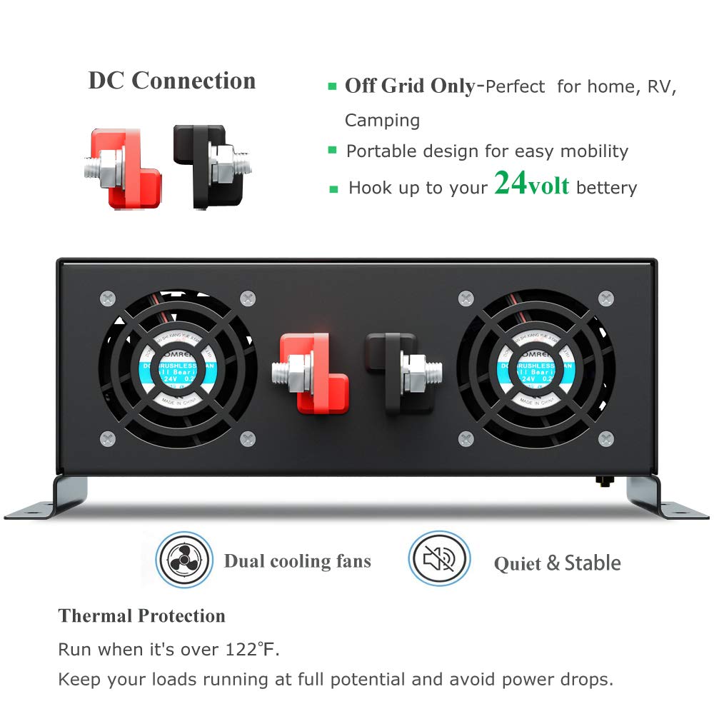 WZRELB Strong Driving Capacity 2500W 24VDC to 120VAC Pure Sine Wave Inverter Power Converter (RBP250024B1), Black