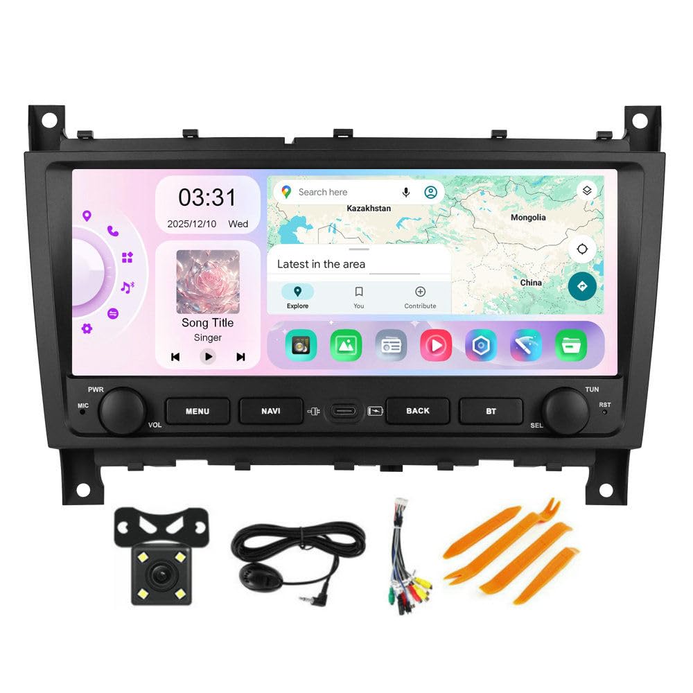 2G+64G Android Radio for Mercedes Benz C Class W203 C200 C230 C240 C320 C350 2005-2009 Head Unit,10.26" Touch Screen GPS Navigation/Wireless Carplay/Android Auto/5G WiFi/FM/SWC/AHD Camera