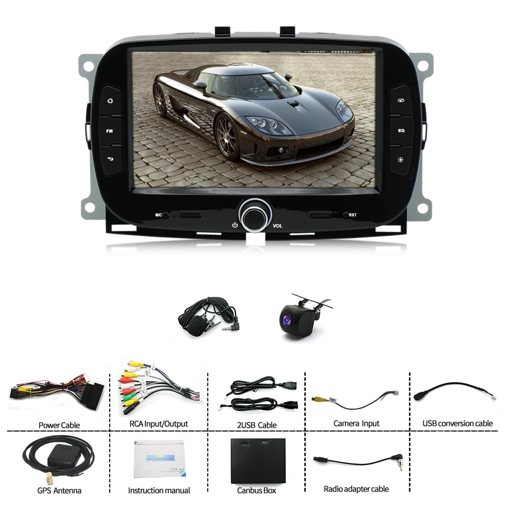 7'' Car Radio Stereo for Fiat 500 2016-2019 with Carplay and Android Auto