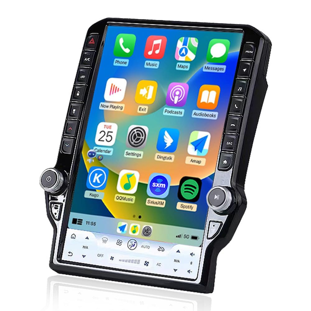 4G 14.5inch Radio for Dodge RAM 1500/2500/3500 2013-2018 Upgrade,8-Core Qualcomm CPU QLED Touch Screen Stereo,CarPlay & Android Auto (Manual AC only!)