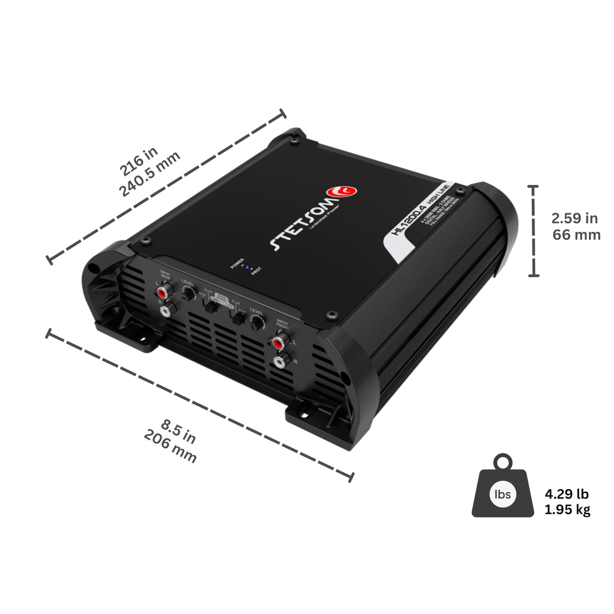 Stetsom HL 1200.4 2 Ohm Multichannel Stereo Car Audio Amplifier, HL1200.4 1.2K Watts RMS, 4 Channel, 2Ω Stable Full Range HD Sound Quality MD Crossover HPF LPF Bass Boost Front Rear Bridge