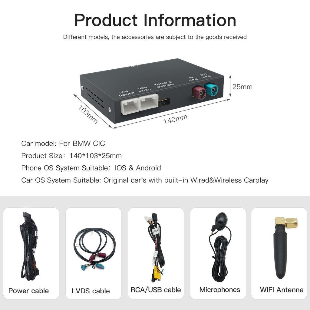 Wireless CarPlay/Android Auto Modification Kit for BMW CIC System