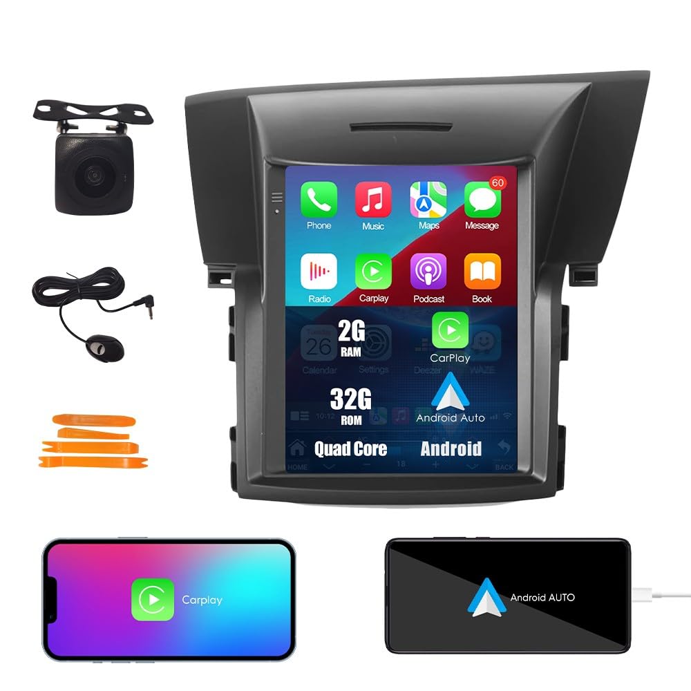 Tesla Style Car CarPlay Android Auto Navigation Stereo GPS Radio Reverse Camera 9.7" IPS Touchscreen Headunit Tablet Media Player for Honda CRV 2012-2016（2.4L）, if Applicable Quad Core 2G+32G