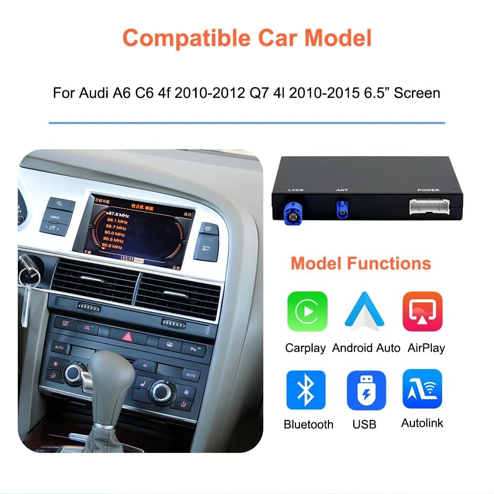 Wireless Carplay Android Auto Adapter for Audi A4 A5 Q5 S4 S5 2008-2018 | MMI 3G Retrofit Kit with Navigation, Music, Siri, OEM Knob Control, Camera Input