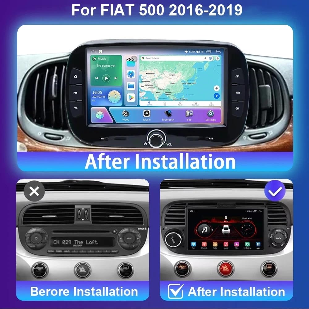 Car Stereo Radio Compatible for Fiat 500 2016-2019 with Carplay Android Auto GPS Navigation 7in Touchscreen Car Radio Player with Bluetooth Wifi FM/RDS SWC Mirror Link + Backup Camera