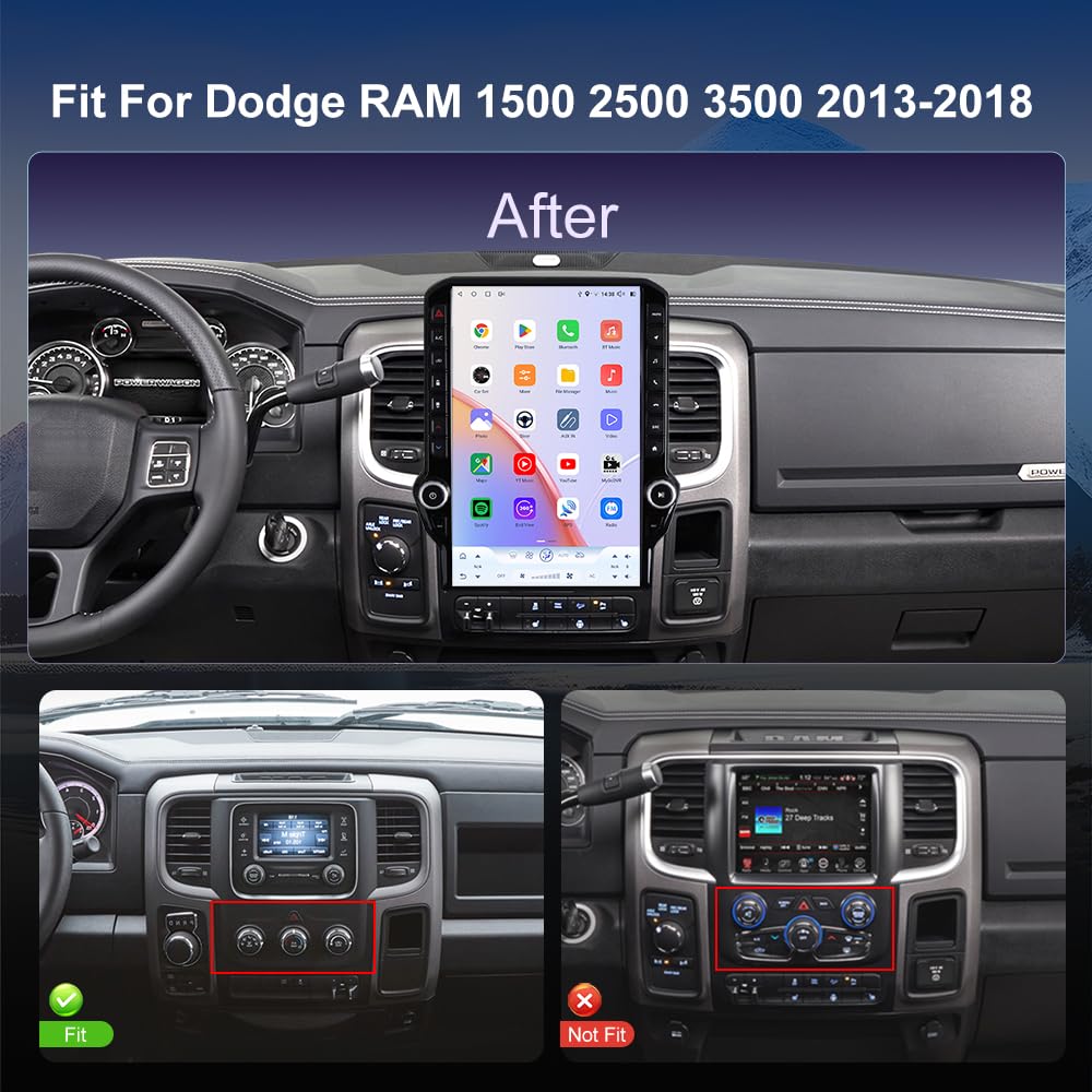 4G 14.5inch Radio for Dodge RAM 1500/2500/3500 2013-2018 Upgrade,8-Core Qualcomm CPU QLED Touch Screen Stereo,CarPlay & Android Auto (Manual AC only!)