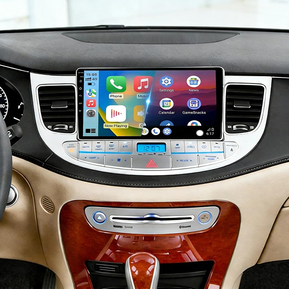 9"Double Din Car Radio for Hyundai Genesis Sedan 2009 2010 2011 2012 2013 2014, 2+64G Android 14 Touch Screen Stereo with Wireless Carplay Android Auto GPS Navi Bluetooth FM DSP WiFi Backup Camera SWC