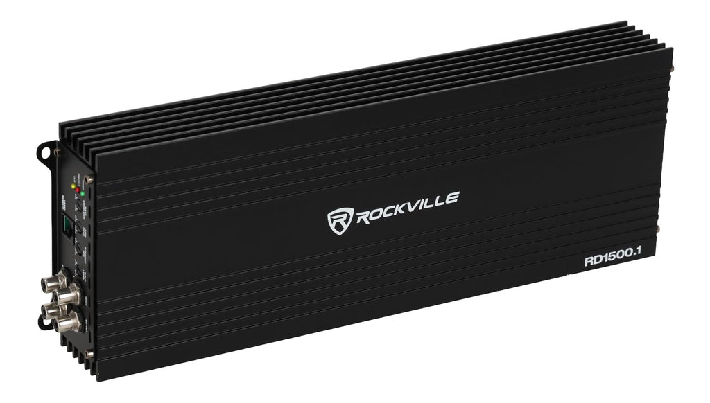 Rockville Mono 1-Ohm Car Amplifier, Class-D, Metal Bass Remote w/Clip Indicator, Low Pass & Subsonic Filters, Compact & High-Efficiency, Ideal for Subwoofers (Black, 1500w RMS)