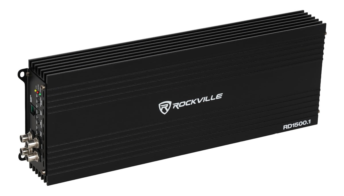 Rockville Mono 1-Ohm Car Amplifier, Class-D, Metal Bass Remote w/Clip Indicator, Low Pass & Subsonic Filters, Compact & High-Efficiency, Ideal for Subwoofers (Black, 1500w RMS)