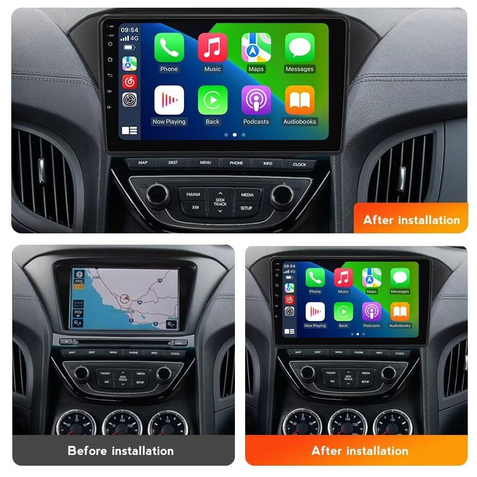 4+32GB 8 Core 9" IPS Touch Screen Android Car Radio for Hyundai Genesis/Rohens Coupe 2013-2016 Android 13 Upgrade Radio Stereo Dash Kit Built-in Car-Play Android Auto GPS Navi