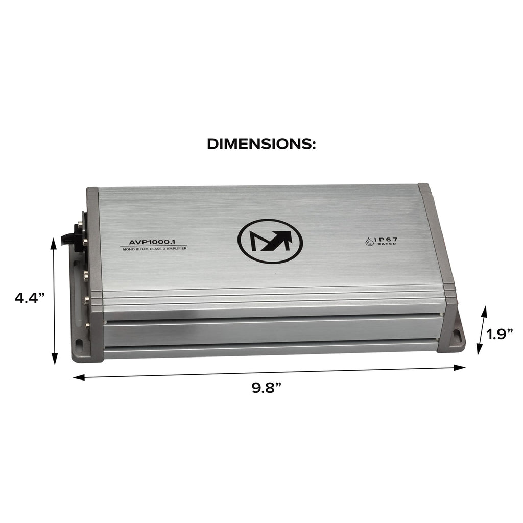 Magnadyne Aquavibe Pro AVP1000.1 Mono-Channel Marine Amplifier, 1000W RMS Class-D, IP67 Waterproof, Compact High-Performance Subwoofer Amp for Boat, Side-by-Side, ATV, RV & Motorcycles