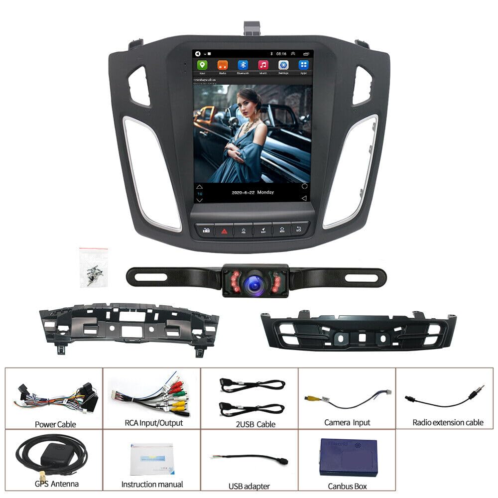 Android 13.0 Double Din Car Stereo Radio Player for Ford Focus 2012-2018 9.7 Inch HD Touch Screen Car Audio Receiver with GPS Navigation Bluetooth Head Unit Supports Backup Camera(2G+32G)
