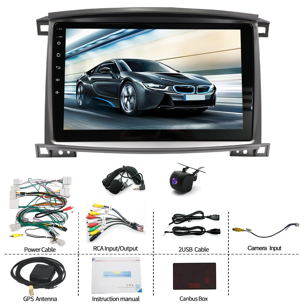 Android 14 Car Stereo for Lexus LX470 2002-2007, 2+64GB, 10-inch Touchscreen with CarPlay Android Auto, Mirror Link, GPS Navigation, Bluetooth, WiFi, FM/RDS Radio, AHD Backup Camera