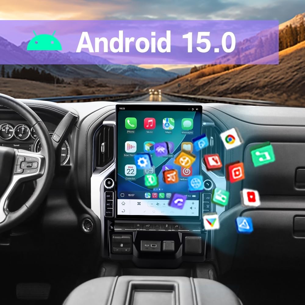 16.2 Inch Touch Screen 4+64GB Android 15 Car Radio, Wireless Carplay Android Auto GPS Navigation Multimedia Head Unit for GMC Sierra Chevrolet Silverado 2019-2023
